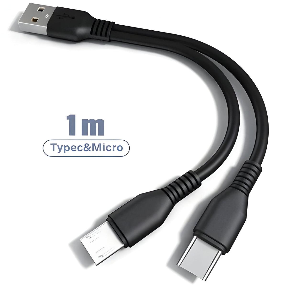 Dual Port Charging Cable with Type C and Micro USB, 3.28ft Length All Vera Mart