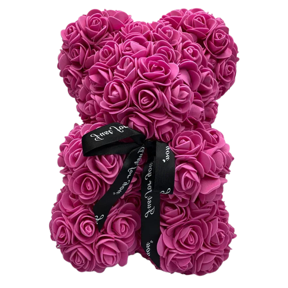 Foam Rose Teddy Bear with Ribbon Accent, 9.8 Inches Tall All Vera Mart