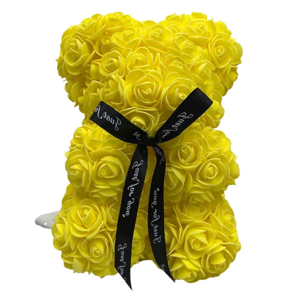 Foam Rose Teddy Bear with Ribbon Accent, 9.8 Inches Tall All Vera Mart