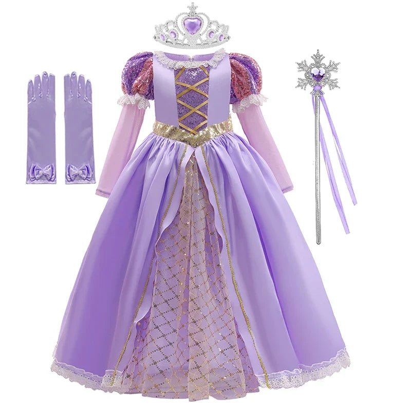 Girls Ball Gown Dress with Puff Sleeves and Applique Details, Mid Calf Length All Vera Mart