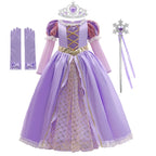 Girls Ball Gown Dress with Puff Sleeves and Applique Details, Mid Calf Length All Vera Mart
