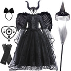 Girls Witch Queen Dress with Ruffle Trim and Decorative Pattern, Mid Calf Length All Vera Mart