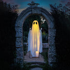 Illuminated Hanging Ghost Swing with String Lights and Wooden Seat, Outdoor Halloween Decoration All Vera Mart
