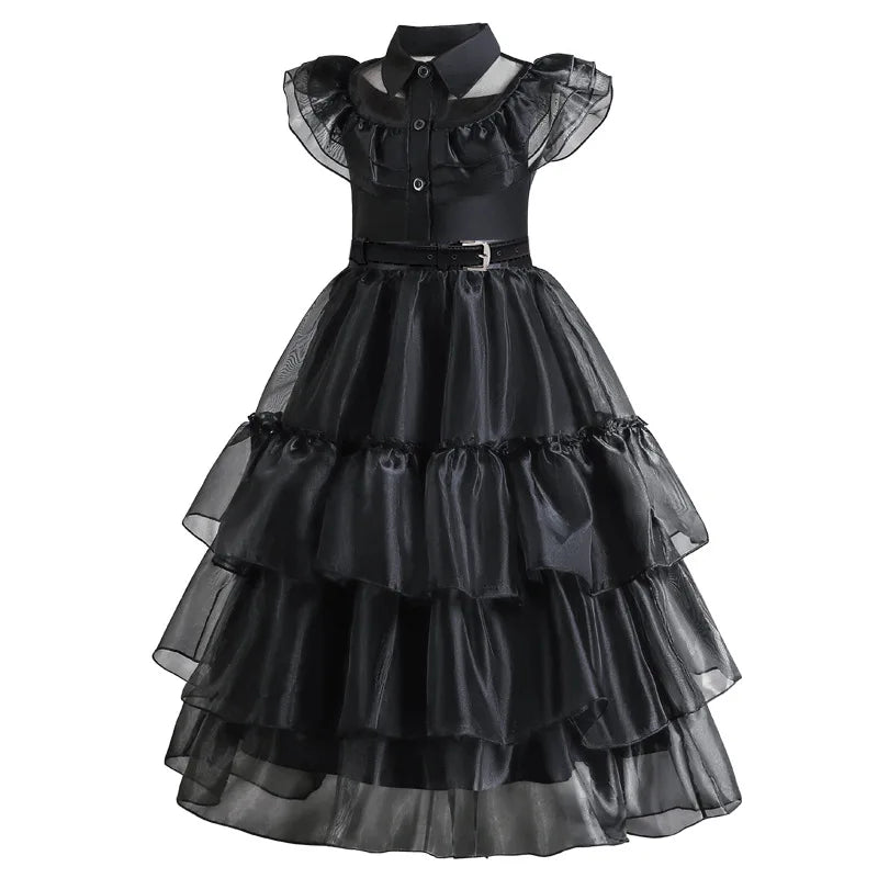 Girls Gothic Layered Cake Gown with Mesh Panel Details and Decorative Pattern All Vera Mart