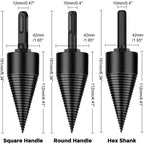 Wood Splitting Drill Bit with High Carbon Steel and Threaded Design, Three Handle Adapters All Vera Mart