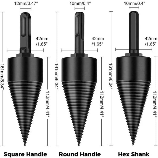 Wood Splitting Drill Bit with High Carbon Steel and Threaded Design, Three Handle Adapters All Vera Mart