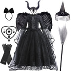 Girls Witch Queen Dress with Ruffle Trim and Decorative Pattern, Mid Calf Length All Vera Mart