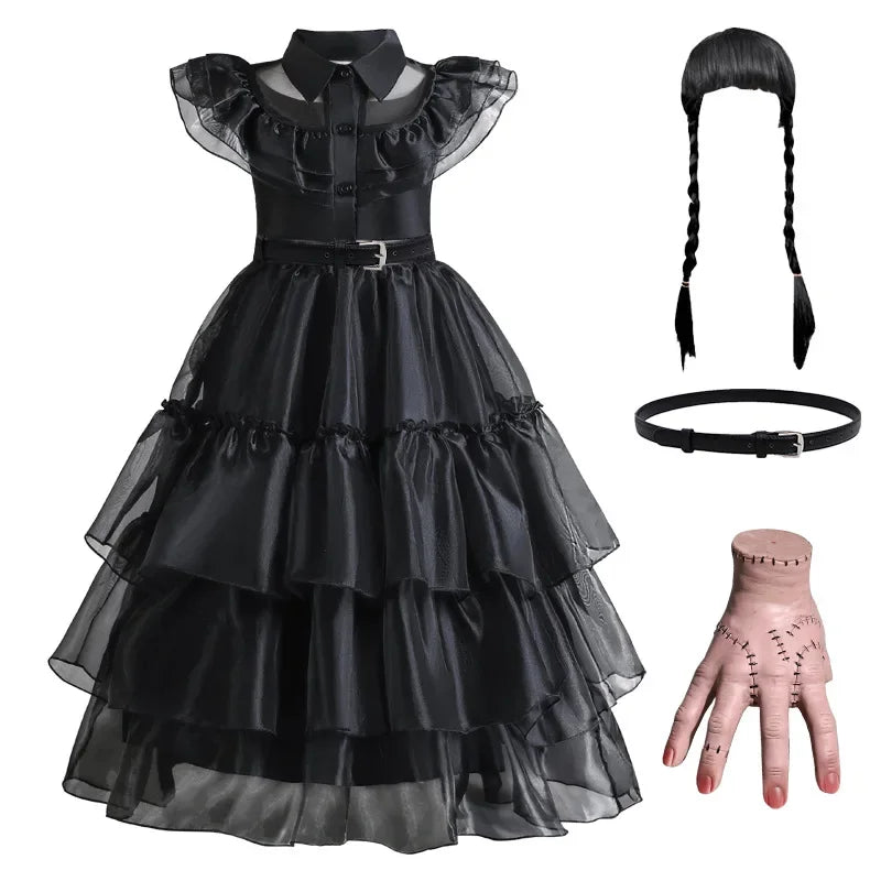 Girls Gothic Layered Cake Gown with Mesh Panel Details and Decorative Pattern All Vera Mart