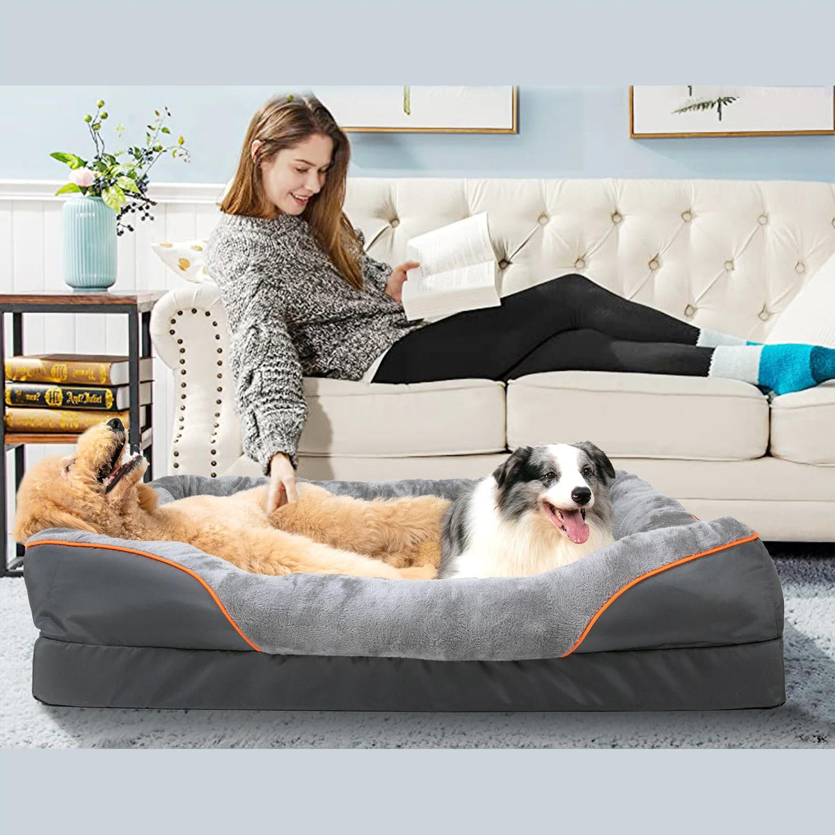 Dog Bed with Orthopedic Foam and Raised Cushioned Walls, Machine Washable All Vera Mart