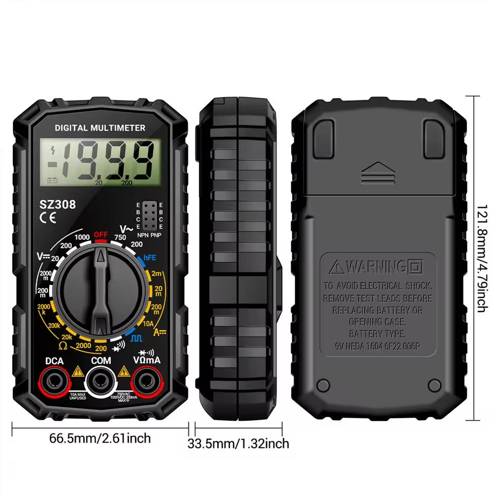 Digital Multimeter with Extended Test Probes and Continuity Buzzer All Vera Mart