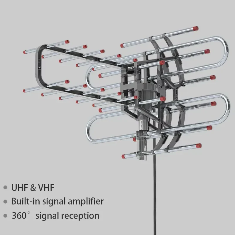 Outdoor TV Antenna with 360 Degree Rotation and Dual Outputs for VHF/UHF Reception All Vera Mart