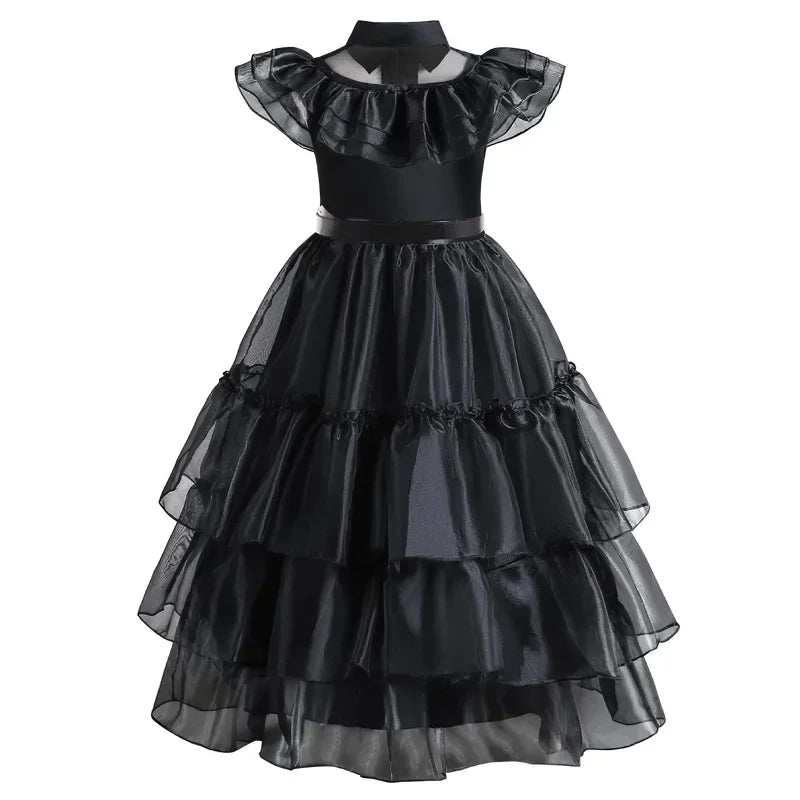 Girls Gothic Layered Cake Gown with Mesh Panel Details and Decorative Pattern All Vera Mart