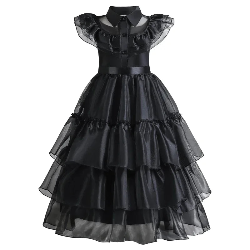 Girls Gothic Layered Cake Gown with Mesh Panel Details and Decorative Pattern All Vera Mart