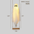 Illuminated Hanging Ghost Swing with String Lights and Wooden Seat, Outdoor Halloween Decoration All Vera Mart