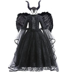 Girls Witch Queen Dress with Ruffle Trim and Decorative Pattern, Mid Calf Length All Vera Mart