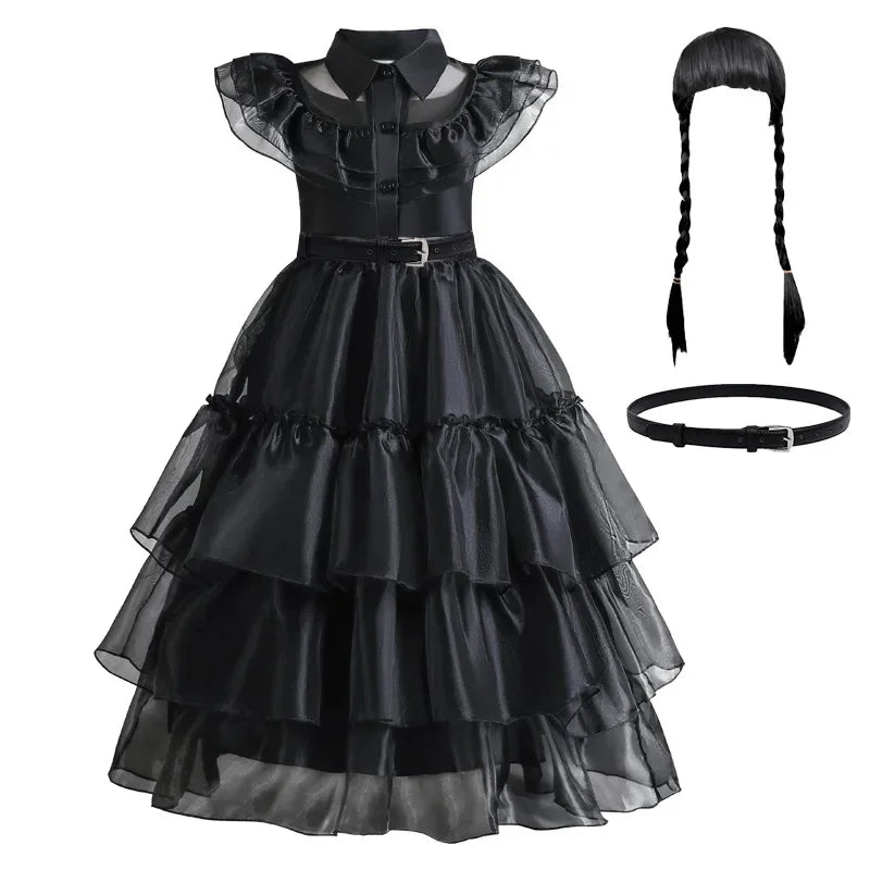 Girls Gothic Layered Cake Gown with Mesh Panel Details and Decorative Pattern All Vera Mart