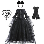 Girls Witch Queen Dress with Ruffle Trim and Decorative Pattern, Mid Calf Length All Vera Mart