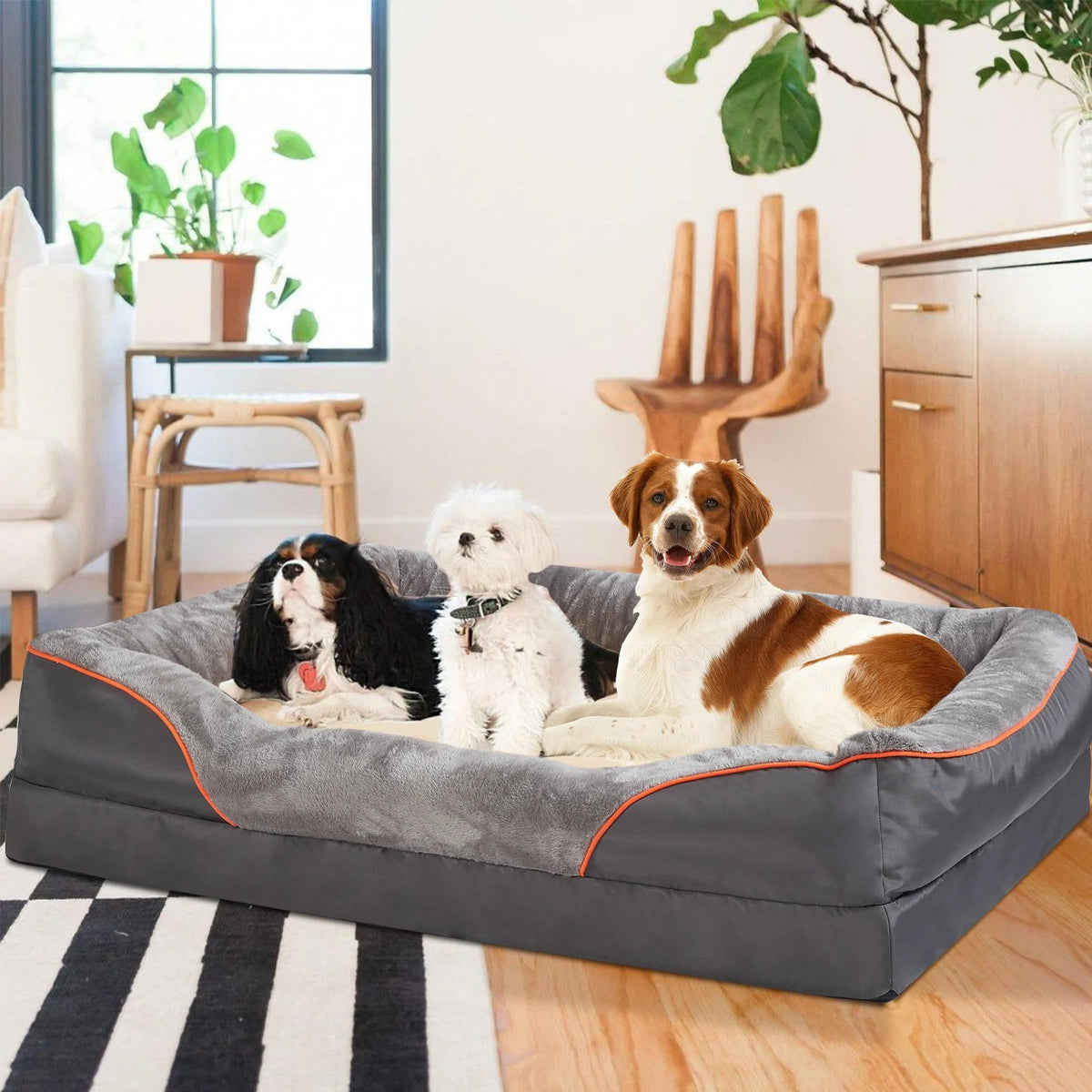 Dog Bed with Orthopedic Foam and Raised Cushioned Walls, Machine Washable All Vera Mart