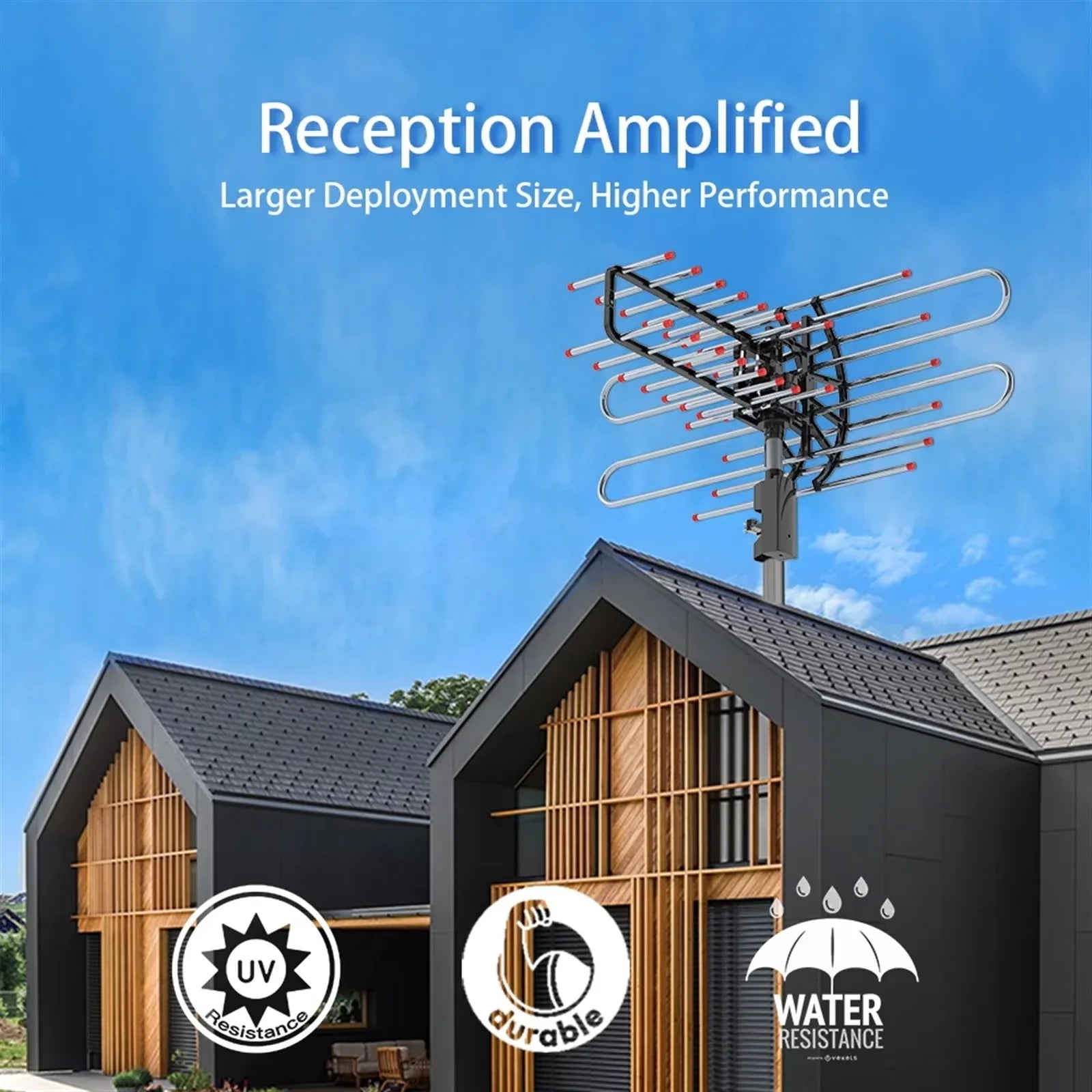 Outdoor TV Antenna with 360 Degree Rotation and Dual Outputs for VHF/UHF Reception All Vera Mart