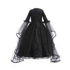 Girls Witch Queen Dress with Ruffle Trim and Decorative Pattern, Mid Calf Length All Vera Mart