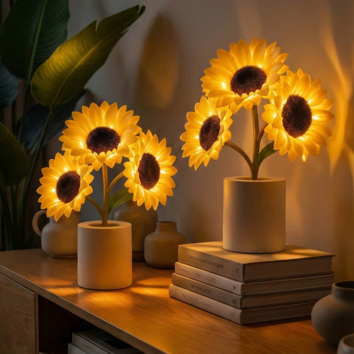 Tall Decorative Sunflower Lamp with Golden Glow and Plug In Charging Cable