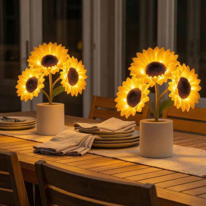 Tall Decorative Sunflower Lamp with Golden Glow and Plug In Charging Cable