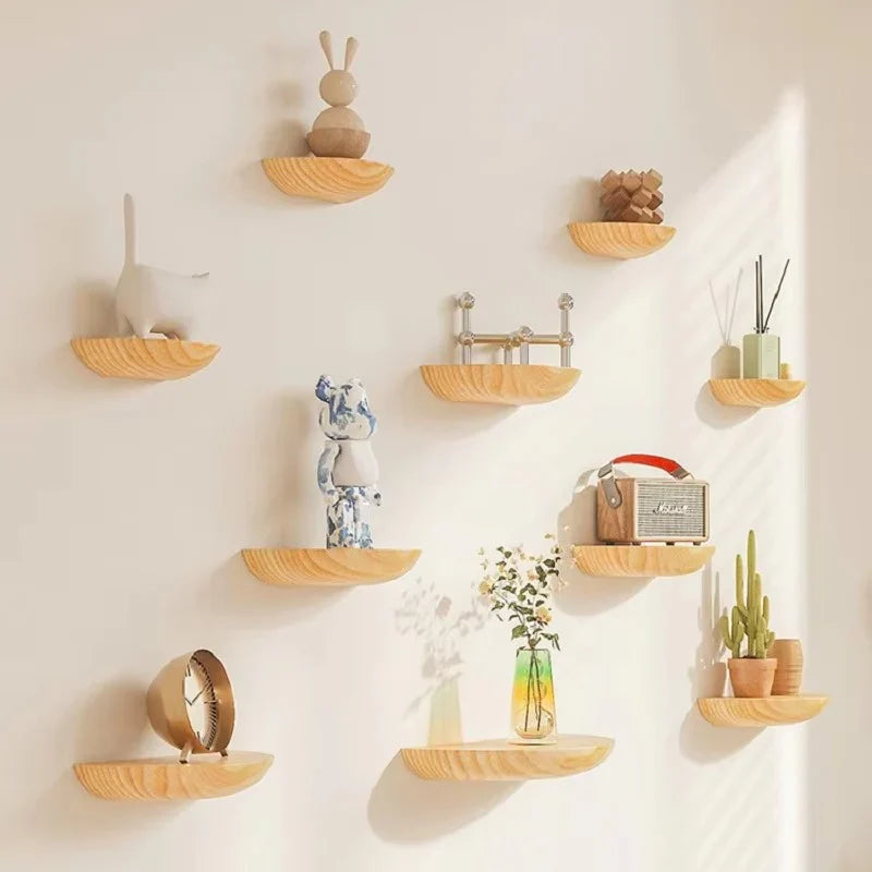 Floating Half Moon Wooden Shelf with Natural Grain Finish All Vera Mart