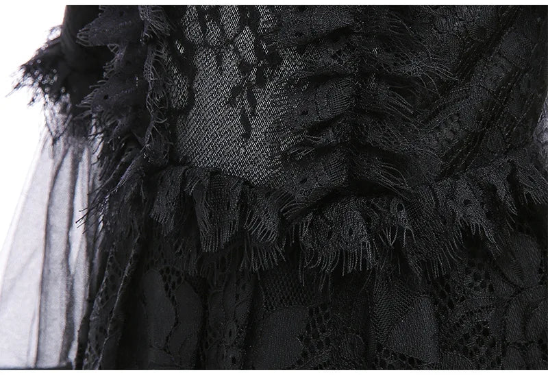 Girls Witch Queen Dress with Ruffle Trim and Decorative Pattern, Mid Calf Length All Vera Mart