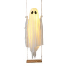 Illuminated Hanging Ghost Swing with String Lights and Wooden Seat, Outdoor Halloween Decoration All Vera Mart