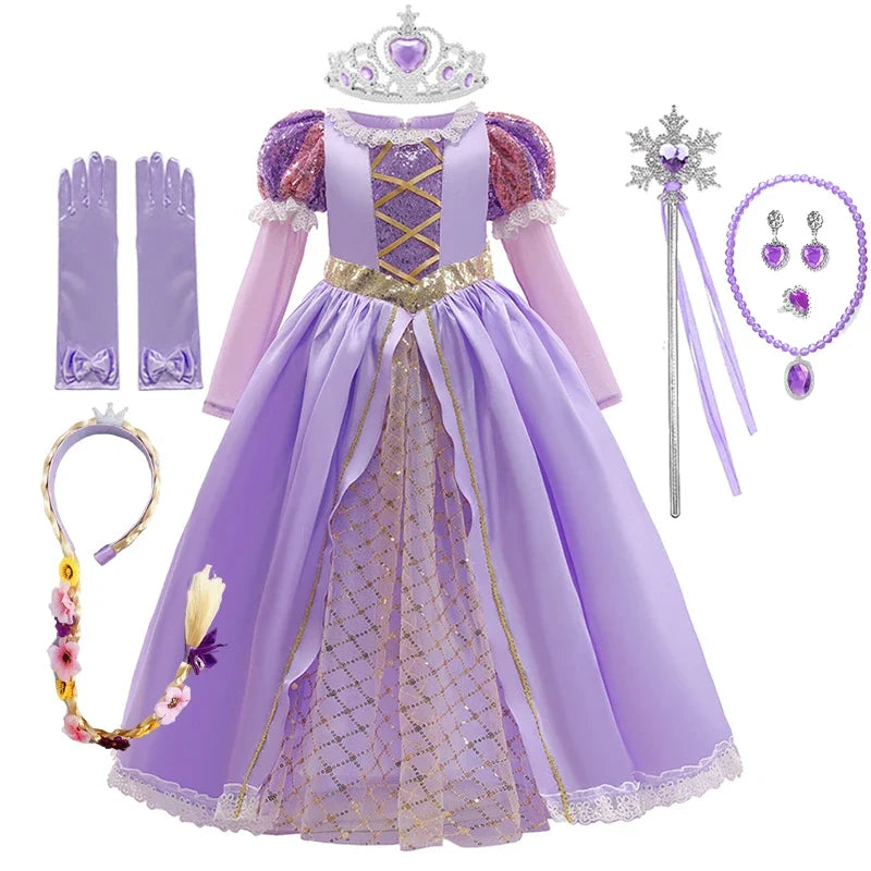 Girls Ball Gown Dress with Puff Sleeves and Applique Details, Mid Calf Length All Vera Mart