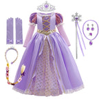 Girls Ball Gown Dress with Puff Sleeves and Applique Details, Mid Calf Length All Vera Mart