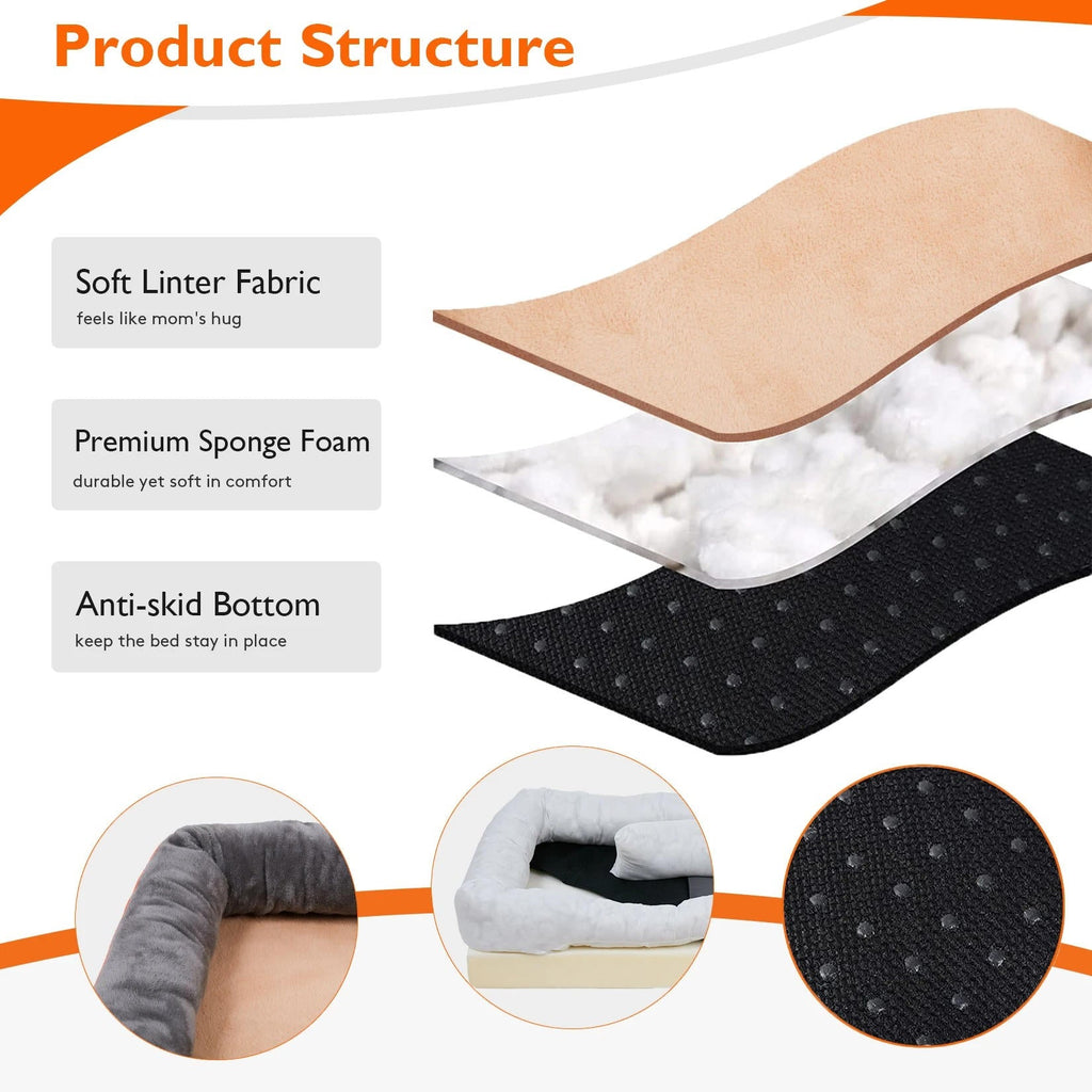 Dog Bed with Orthopedic Foam and Raised Cushioned Walls, Machine Washable All Vera Mart