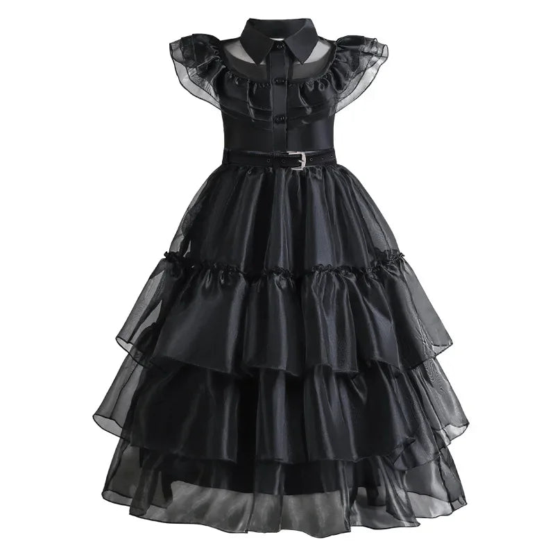 Girls Gothic Layered Cake Gown with Mesh Panel Details and Decorative Pattern All Vera Mart