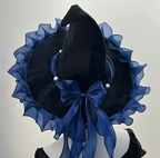 Woven Witch Hat with Pointed Cone and Bow Trim in Four Bow Colors