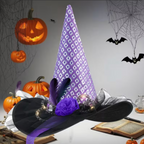Light Up Witch Hat with Spider Web Pattern and Rose Accents in Five Styles