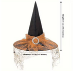 Pointed Tulle Witch Hat Set with Lace Trim, One Black and One Orange Hat