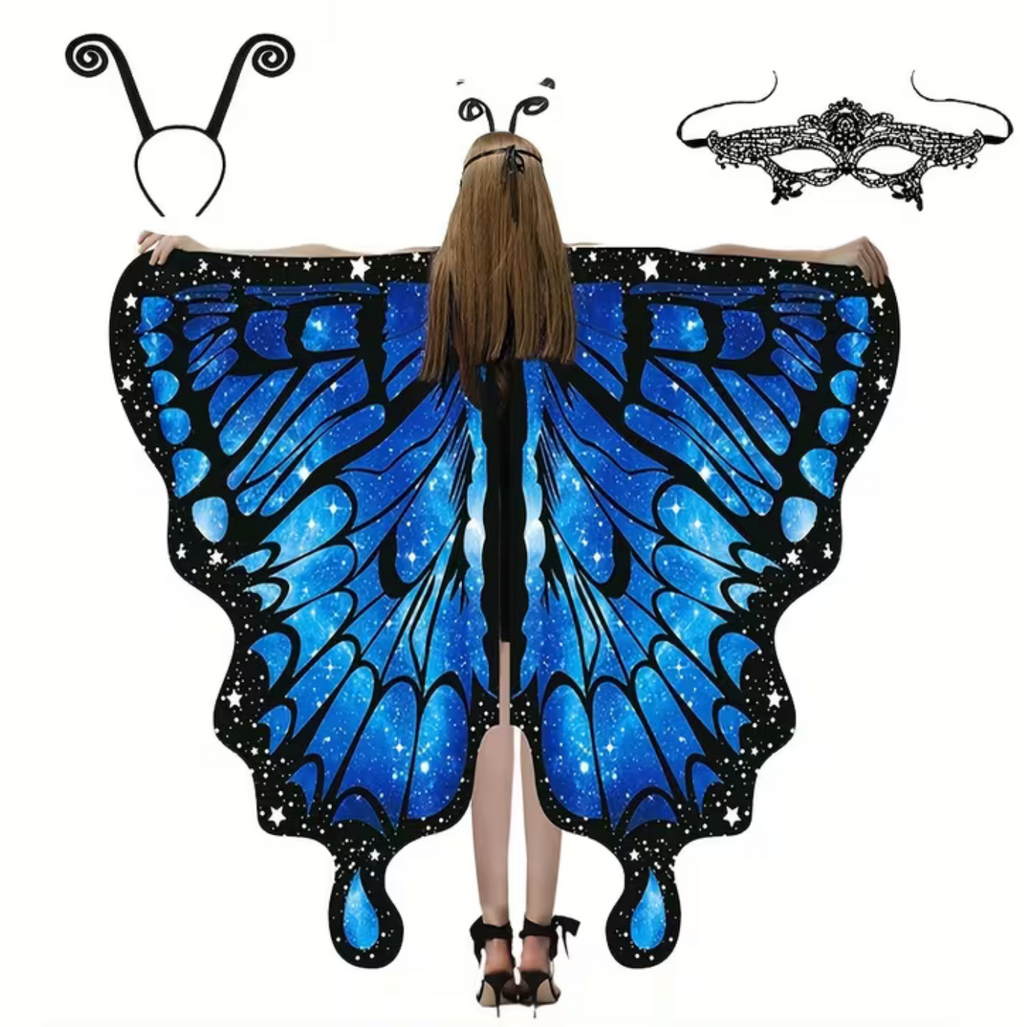 Printed Butterfly Wing Shawl and Matching Headband for Costumes