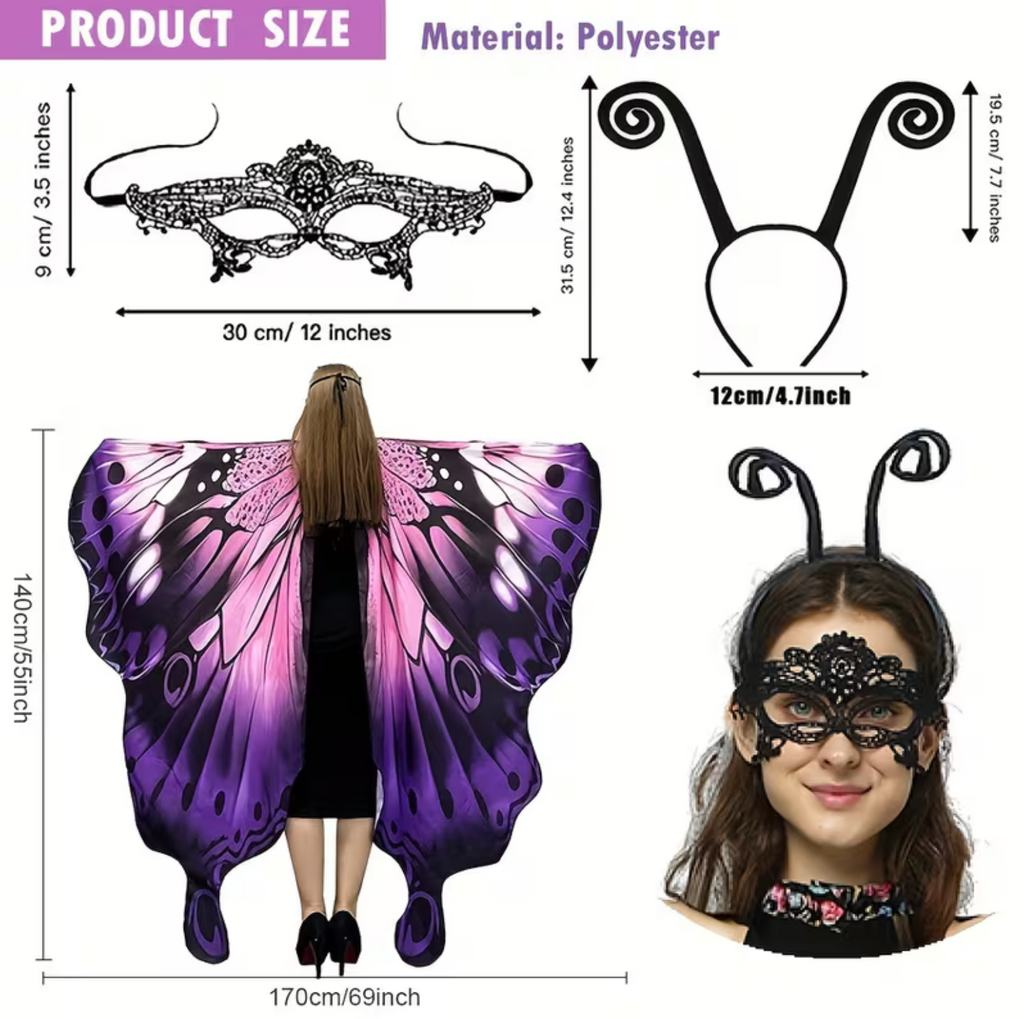 Printed Butterfly Wing Shawl and Matching Headband for Costumes