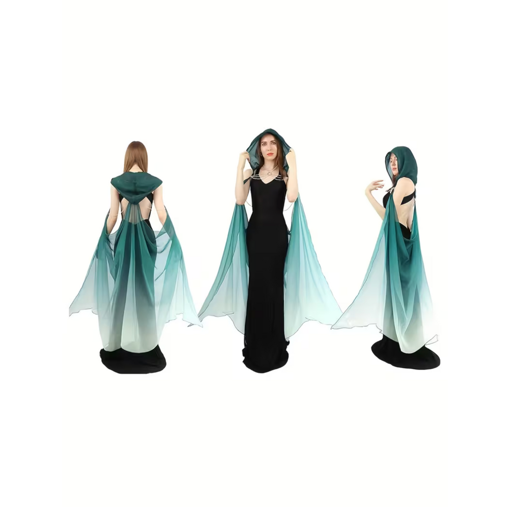 Full Length Tulle Cloak with Hood and Off Shoulder Capelet