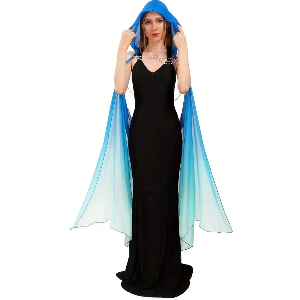 Full Length Tulle Cloak with Hood and Off Shoulder Capelet