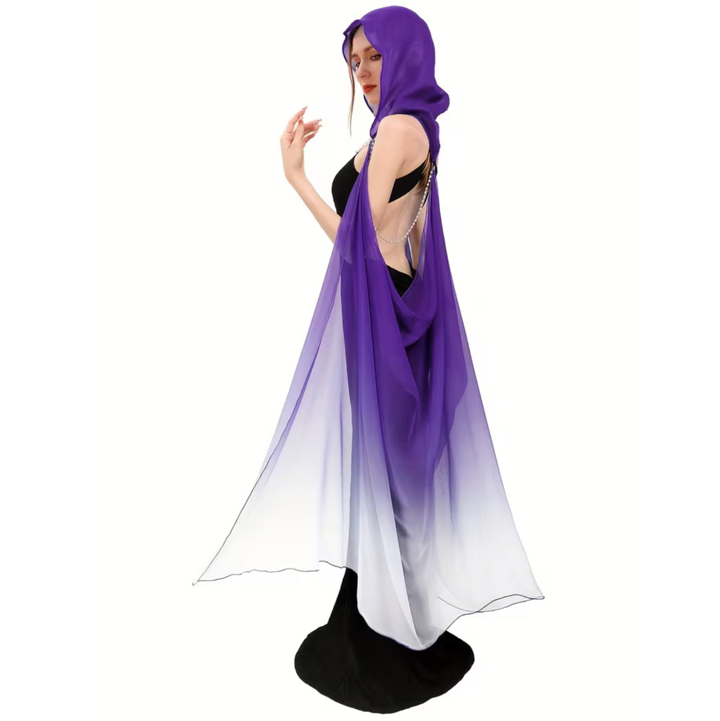 Full Length Tulle Cloak with Hood and Off Shoulder Capelet