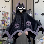 Wearable Bat Wing Hoodie with Plush Fur and Extended Sleeves