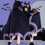 Wearable Bat Wing Hoodie with Plush Fur and Extended Sleeves