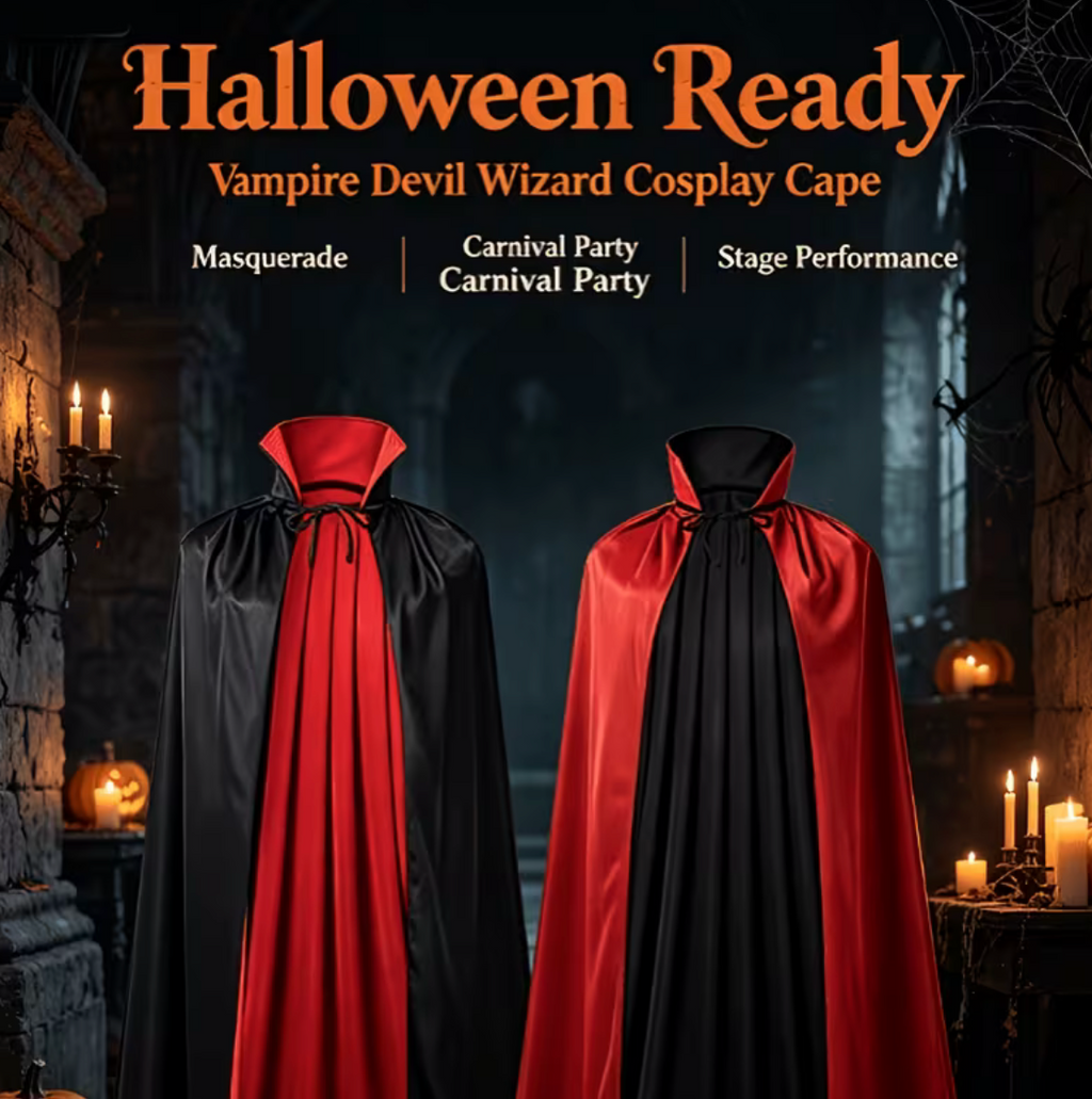 Double Sided Gothic Cape with Stand Collar and Front Lacing