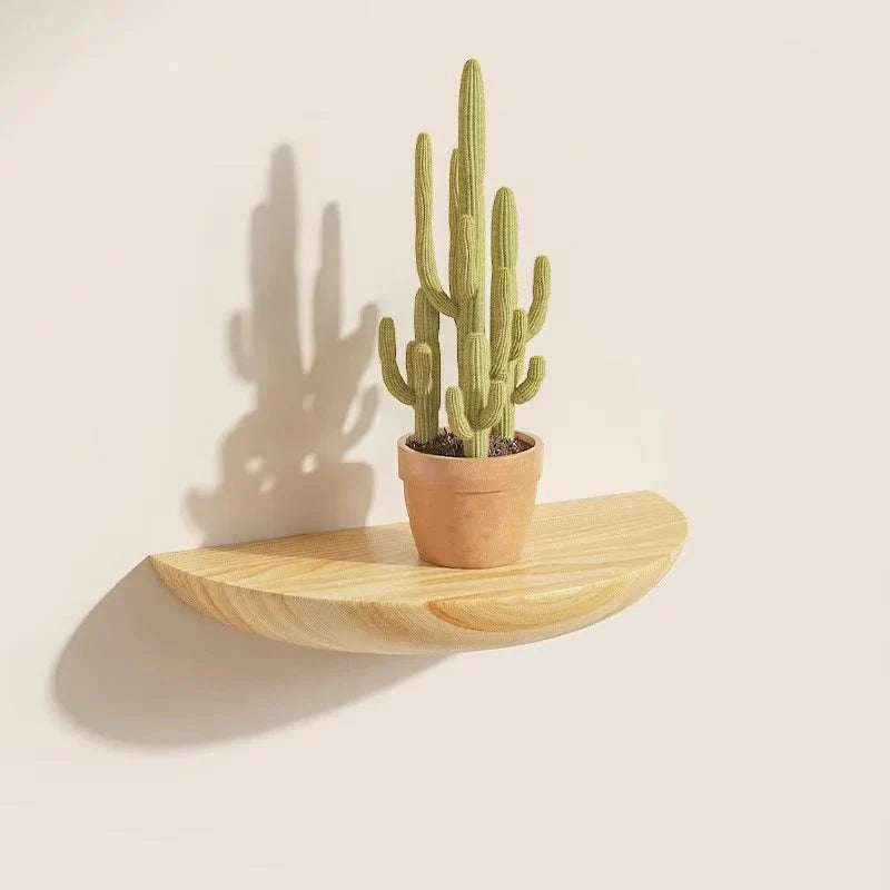Floating Half Moon Wooden Shelf with Natural Grain Finish All Vera Mart