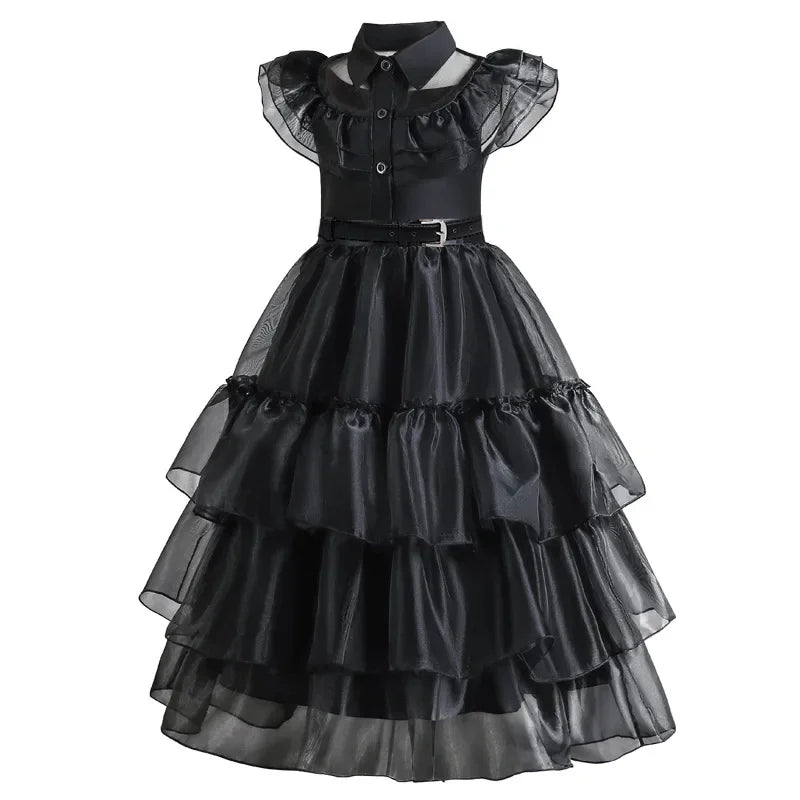 Girls Gothic Layered Cake Gown with Mesh Panel Details and Decorative Pattern All Vera Mart