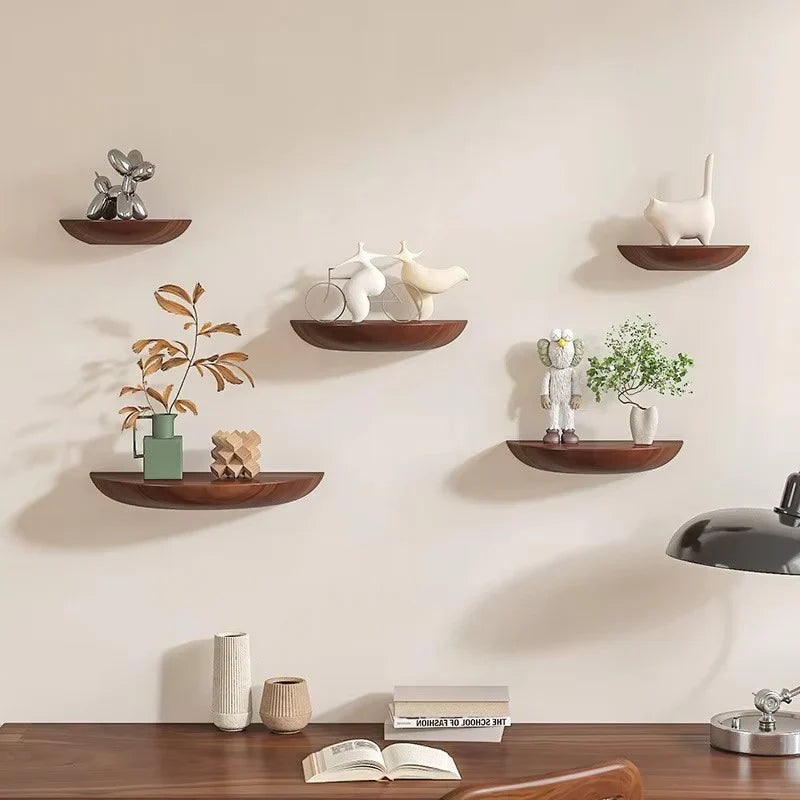 Floating Half Moon Wooden Shelf with Natural Grain Finish All Vera Mart