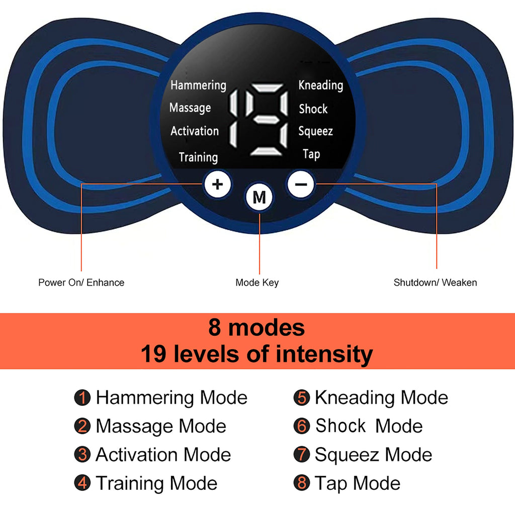 Wireless Pulse Massager with 8 Patterns and 19 Intensity Settings, Replaceable Gel Patches All Vera Mart