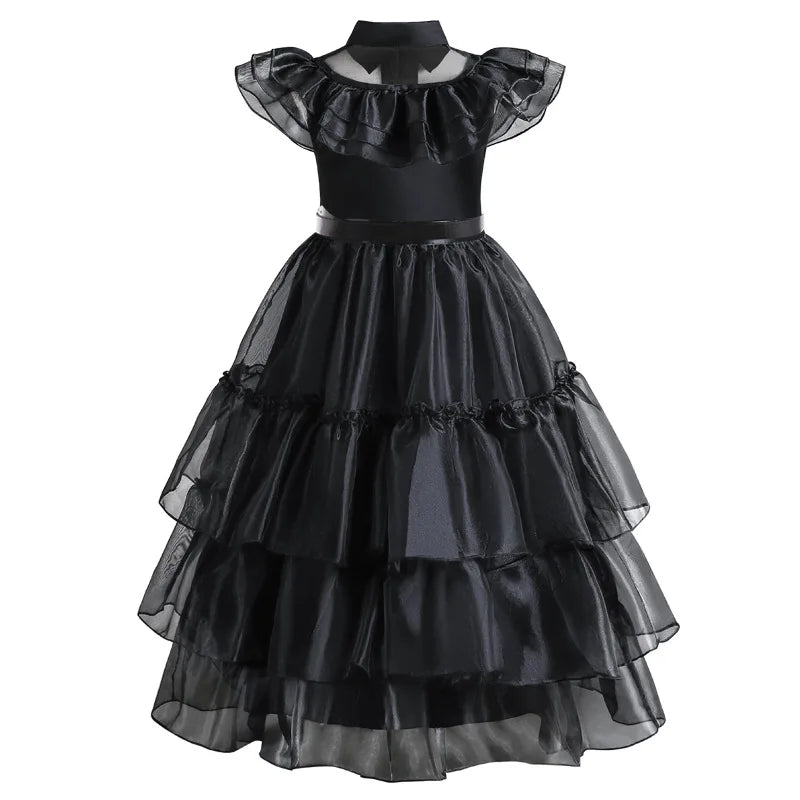 Girls Gothic Layered Cake Gown with Mesh Panel Details and Decorative Pattern All Vera Mart