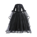 Girls Witch Queen Dress with Ruffle Trim and Decorative Pattern, Mid Calf Length All Vera Mart